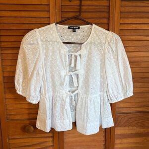 Steve Madden Women’s White Eyelet Tie Front Blouse